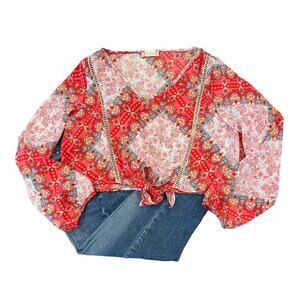 NWT Altar'd State Red/Salmon Floral Print Boho Festival Crop Top - SIZE MEDIUM